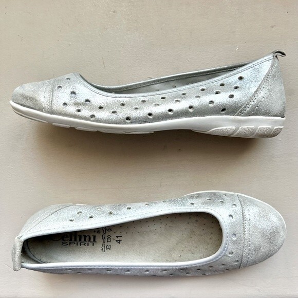 Cellini Spirit Metallic‎ Silver Italian Leather Ballet Flat Women EU 41 US 10 - Picture 12 of 14